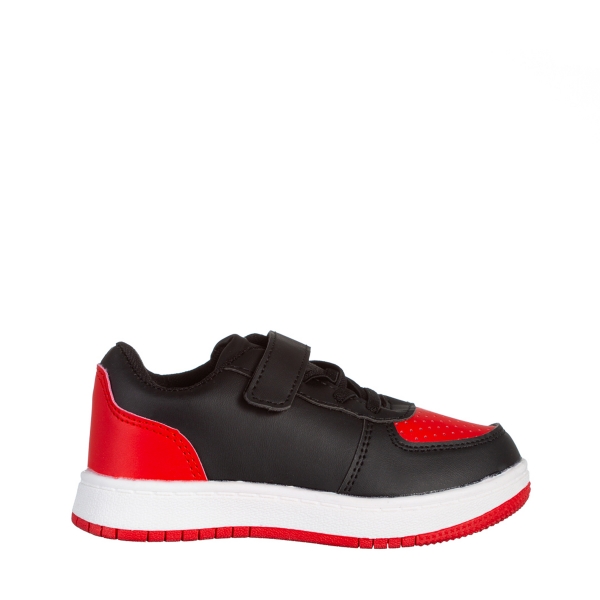 Παιδικά αθλητικά παπούτσια κόκκινα  με μαύρο από οικολογικό δέρμα Ponty, 2 - Kalapod.gr