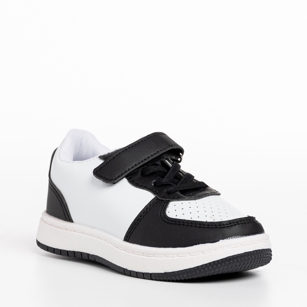 Παιδικά αθλητικά παπούτσια λευκά  με μαύρο από οικολογικό δέρμα Ponty, 3 - Kalapod.gr