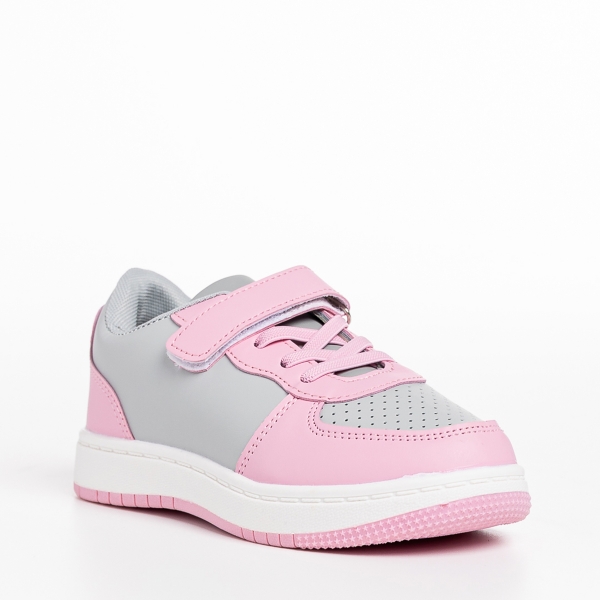 Παιδικά αθλητικά παπούτσια ροζ με γκρί από οικολογικό δέρμα Ponty, 3 - Kalapod.gr