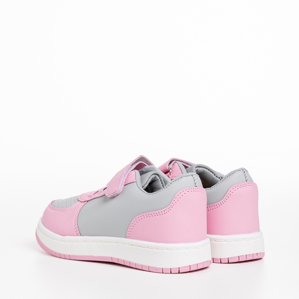 Παιδικά αθλητικά παπούτσια ροζ με γκρί από οικολογικό δέρμα Ponty, 4 - Kalapod.gr