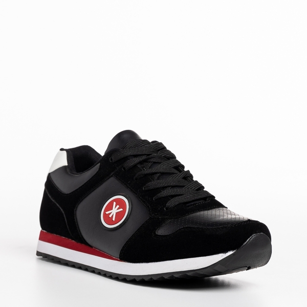 Ανδρικά αθλητικά παπούτσια μαύρα από ύφασμα και οικολογικό δέρμα  Riggins, 3 - Kalapod.gr