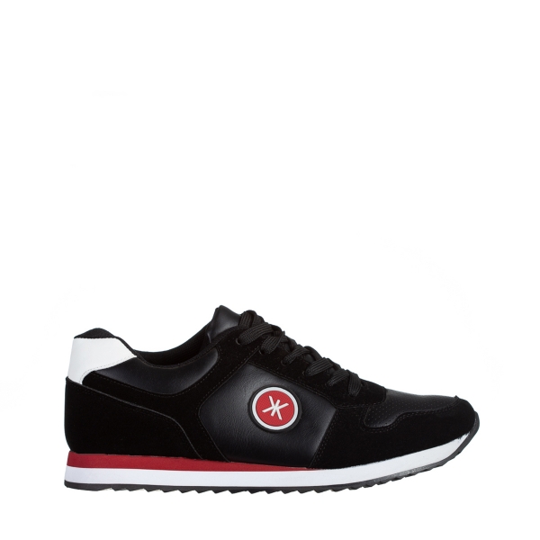 Ανδρικά αθλητικά παπούτσια μαύρα από ύφασμα και οικολογικό δέρμα  Riggins, 2 - Kalapod.gr