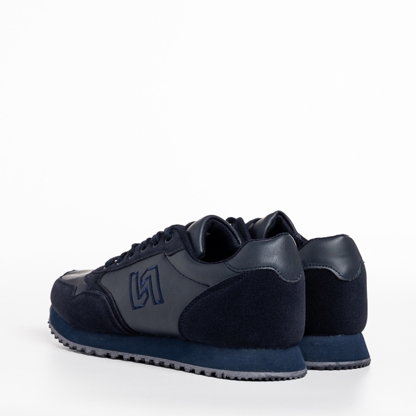 Ανδρικά αθλητικά παπούτσια μπλε  από οικολογικό δέρμα και ύφασμα Asher, 4 - Kalapod.gr