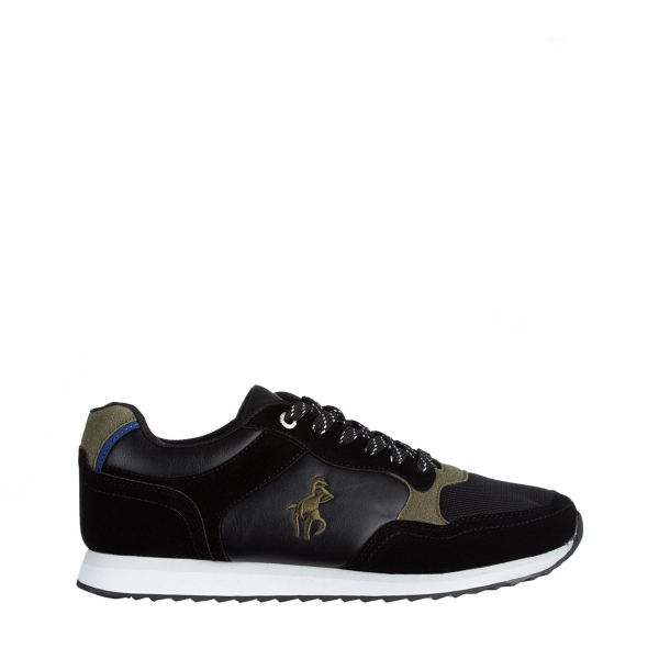 Ανδρικά αθλητικά παπούτσια μαύρα από ύφασμα και οικολογικό δέρμα  Randie, 2 - Kalapod.gr
