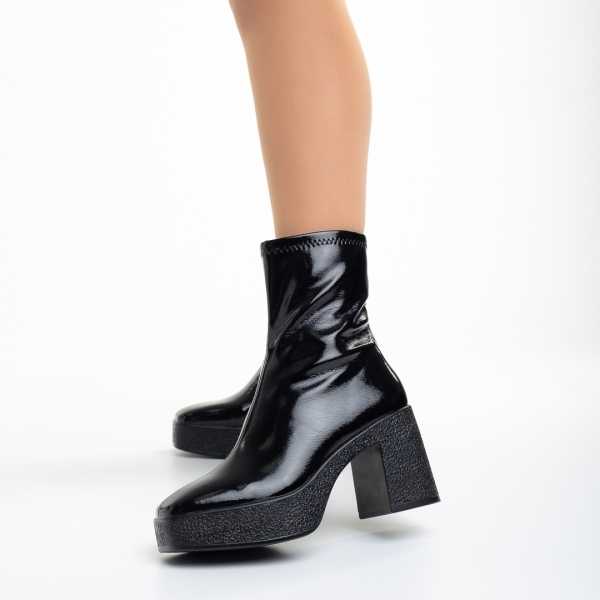 Γυναικείες μπότες  μαύρα από οικολογικό δέρμα  λουστρίνι   Libbie, 3 - Kalapod.gr