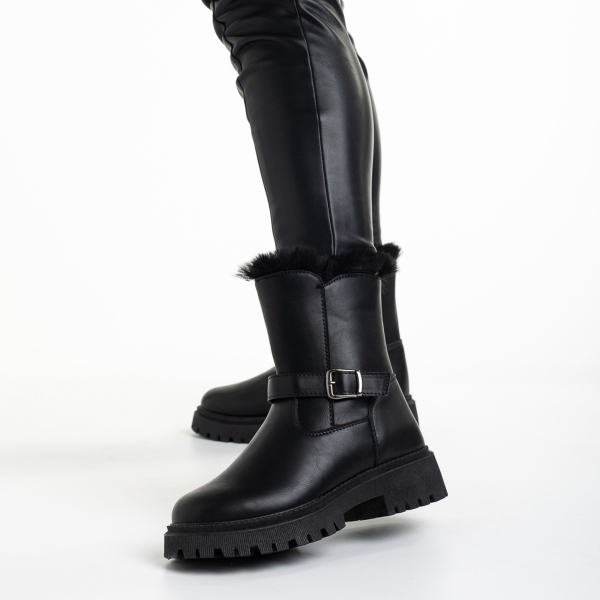 Γυναικείες μπότες μαύρες  από οικολογικό δέρμα   Valeda, 3 - Kalapod.gr