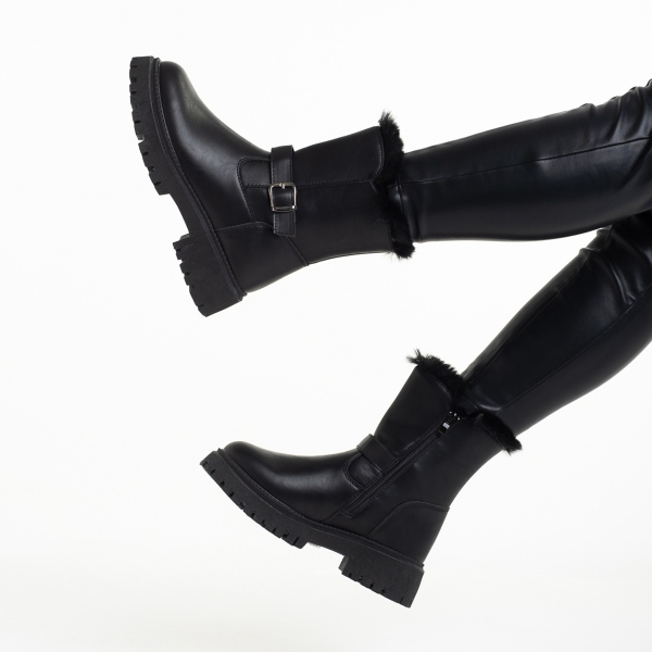 Γυναικείες μπότες μαύρες  από οικολογικό δέρμα   Valeda, 6 - Kalapod.gr