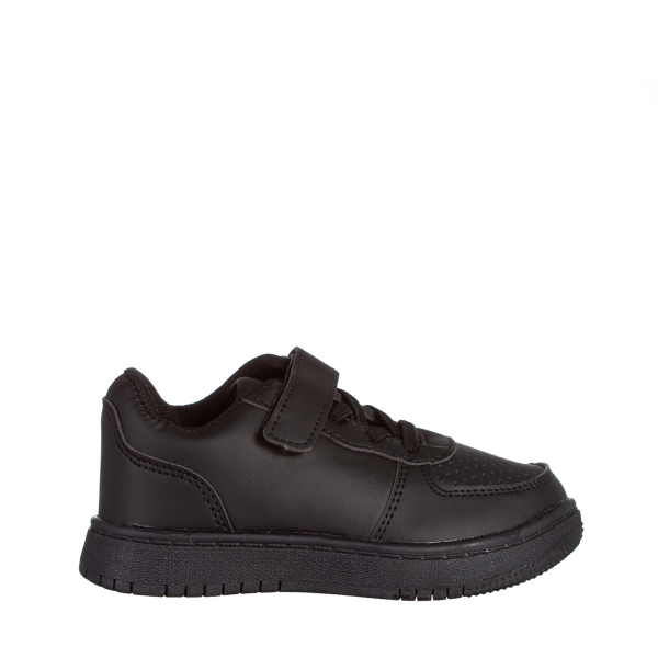 Παιδικά αθλητικά παπούτσια μαύρα από οικολογικό δέρμα Ponty, 2 - Kalapod.gr