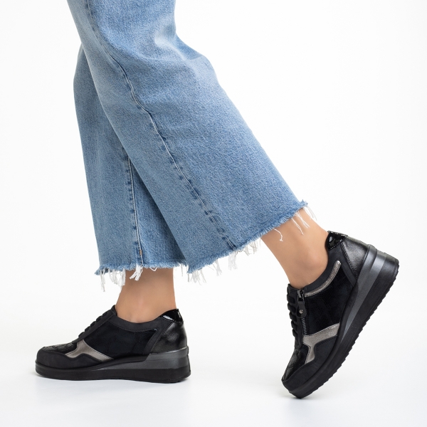 Γυναικεία casual παπούτσια  μαύρα  από οικολογικό δέρμα  Kaida, 4 - Kalapod.gr