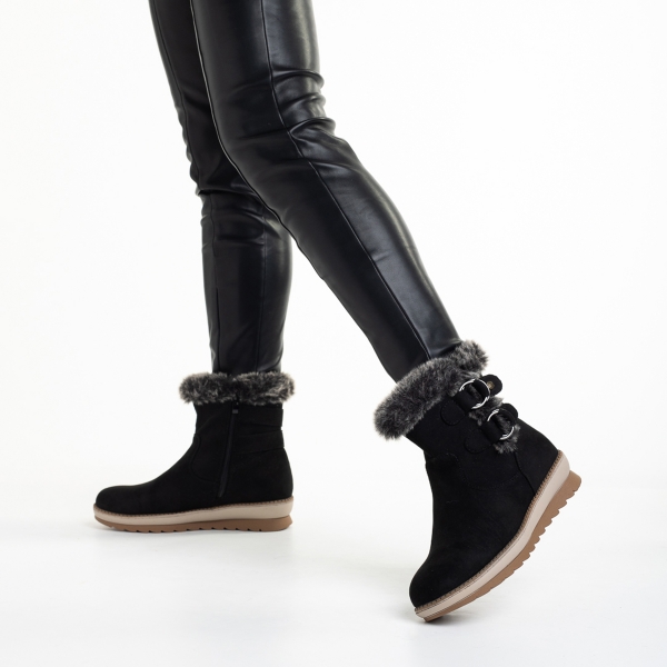 Γυναικείες μπότες μαύρες από ύφασμα Malana, 4 - Kalapod.gr