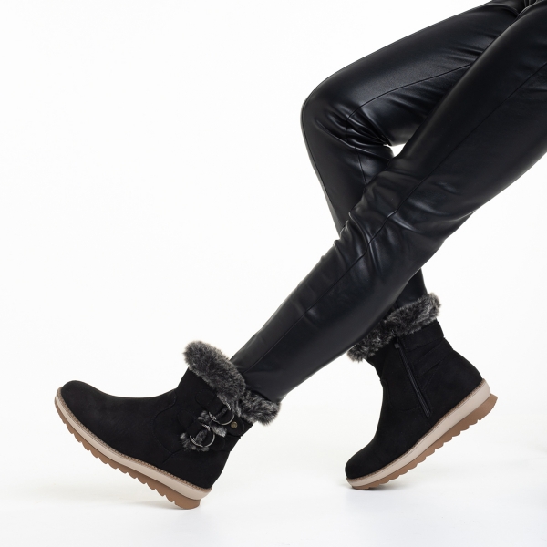 Γυναικείες μπότες μαύρες από ύφασμα Malana, 5 - Kalapod.gr