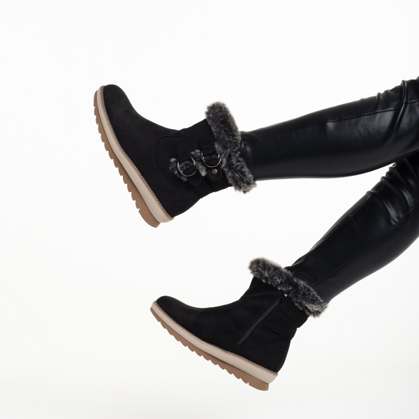 Γυναικείες μπότες μαύρες από ύφασμα Malana, 6 - Kalapod.gr