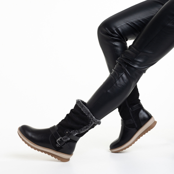 Γυναικείες μπότες μαύρες  από οικολογικό δέρμα και ύφασμα Collete - Kalapod.gr