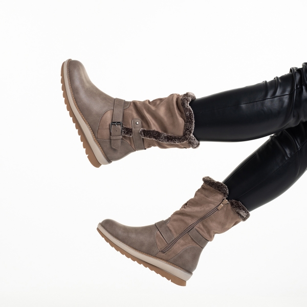 Γυναικείες μπότες  μπεζ  από οικολογικό δέρμα και ύφασμα Collete, 6 - Kalapod.gr
