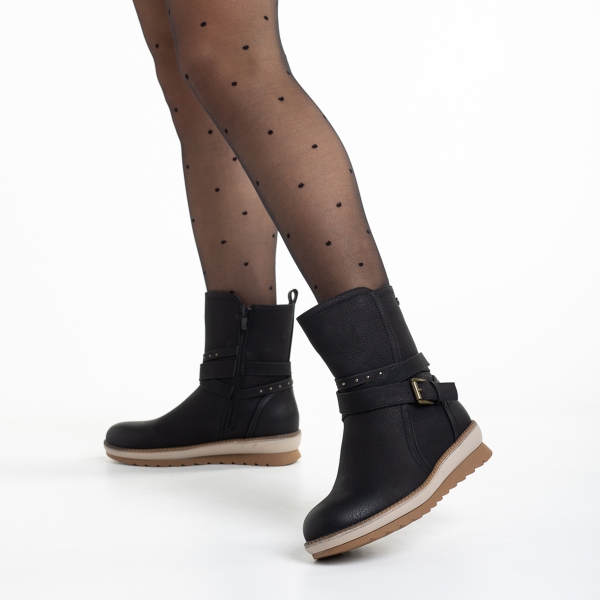 Γυναικείες μπότες μαύρες  από οικολογικό δέρμα  Detria, 4 - Kalapod.gr