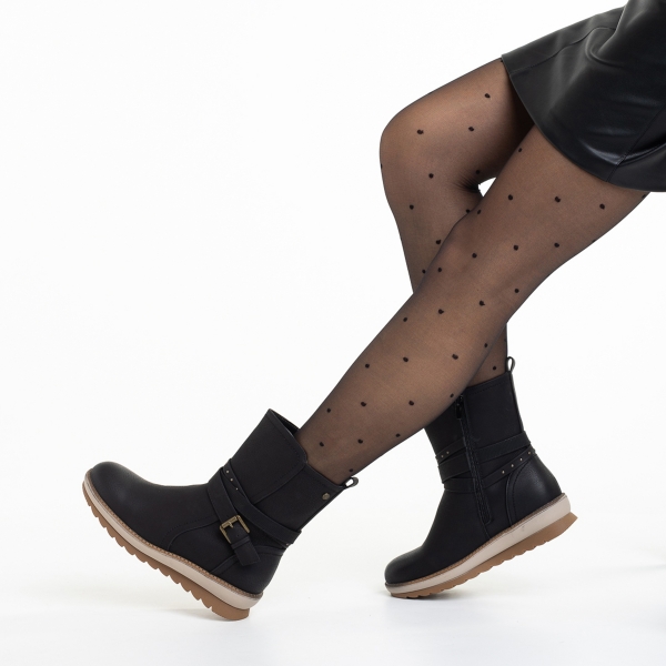 Γυναικείες μπότες μαύρες  από οικολογικό δέρμα  Detria, 5 - Kalapod.gr