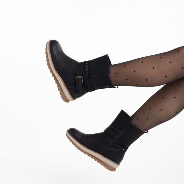 Γυναικείες μπότες μαύρες  από οικολογικό δέρμα  Detria, 6 - Kalapod.gr