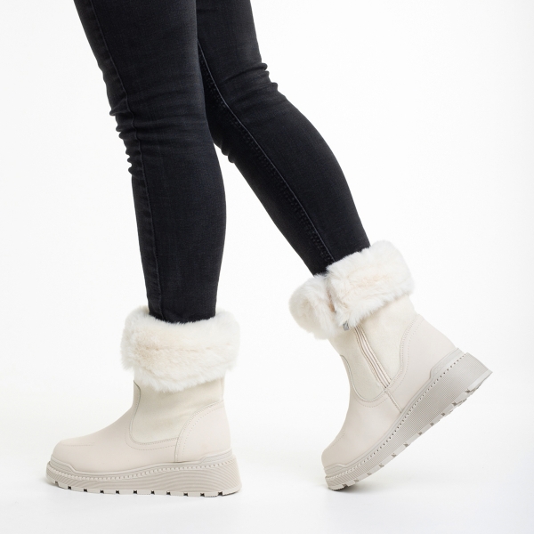 Γυναικείες μπότες  μπεζ ανοιχτό  από οικολογικό δέρμα και ύφασμα  Aubrielle - Kalapod.gr