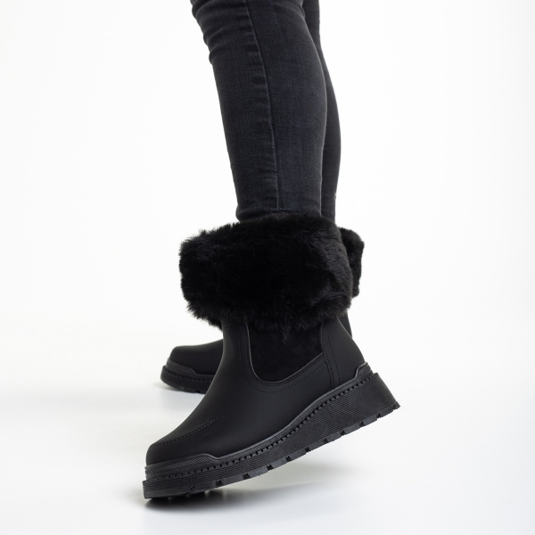 Γυναικείες μπότες μαύρες   από οικολογικό δέρμα και ύφασμα  Aubrielle, 3 - Kalapod.gr