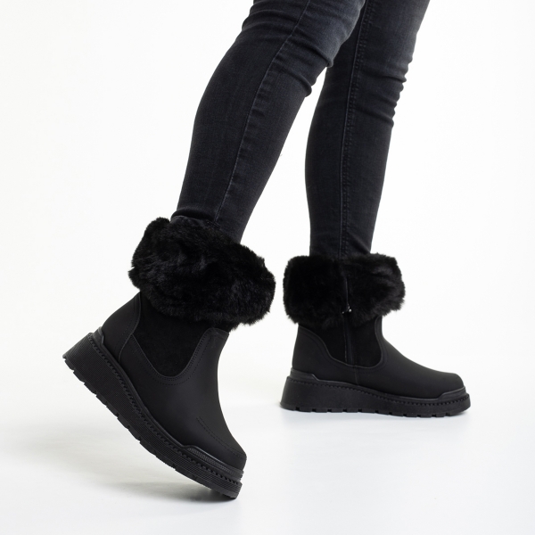 Γυναικείες μπότες μαύρες   από οικολογικό δέρμα και ύφασμα  Aubrielle, 4 - Kalapod.gr