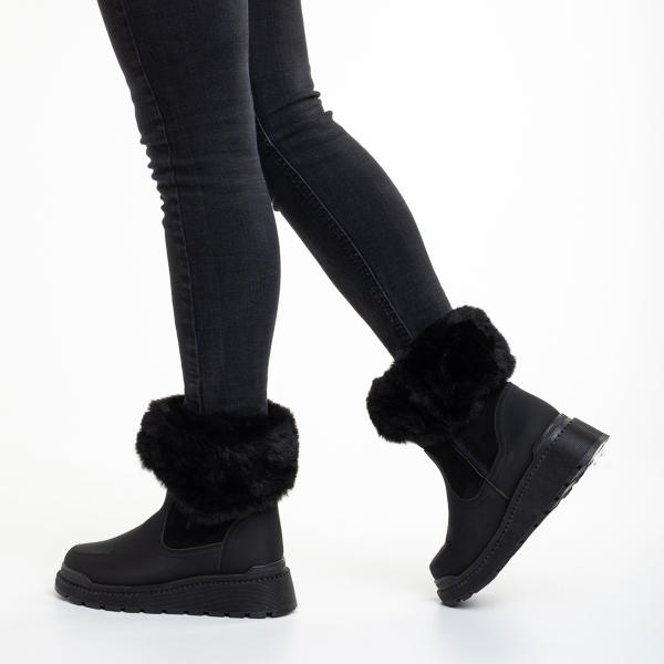 Γυναικείες μπότες μαύρες   από οικολογικό δέρμα και ύφασμα  Aubrielle, 5 - Kalapod.gr