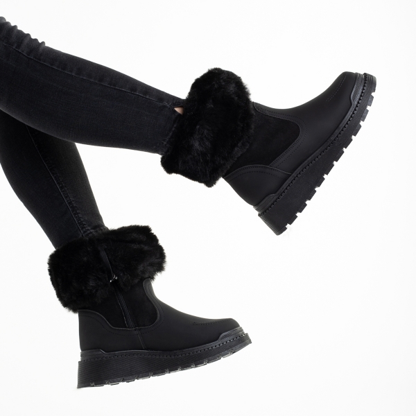 Γυναικείες μπότες μαύρες   από οικολογικό δέρμα και ύφασμα  Aubrielle, 6 - Kalapod.gr