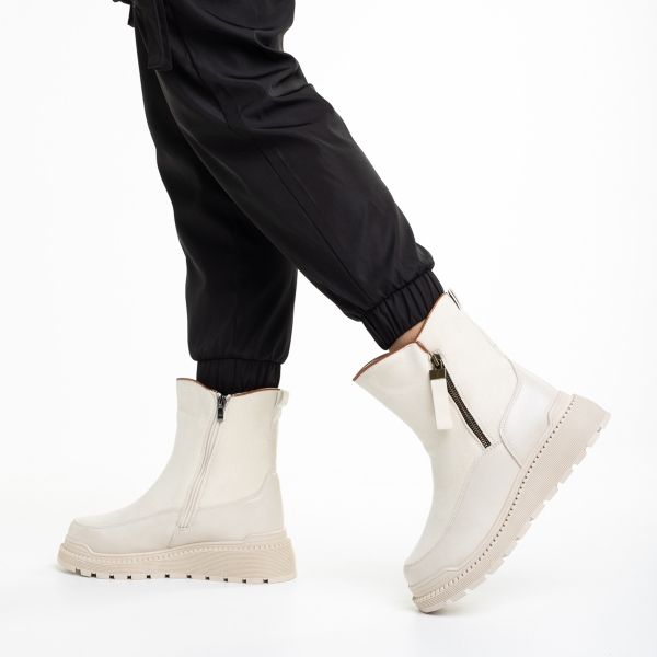 Γυναικείες μπότες  μπεζ από οικολογικό δέρμα  και ύφασμα  Sutton, 4 - Kalapod.gr