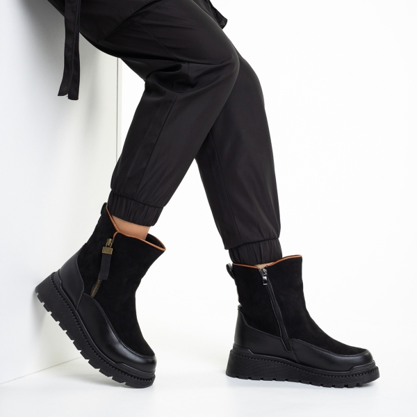 Γυναικείες μπότες μαύρες  από οικολογικό δέρμα  και ύφασμα  Sutton, 5 - Kalapod.gr