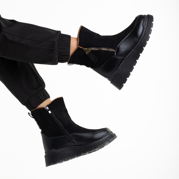 Γυναικείες μπότες μαύρες  από οικολογικό δέρμα  και ύφασμα  Sutton, 6 - Kalapod.gr
