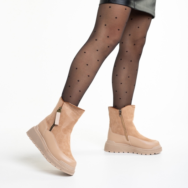 Γυναικείες μπότες  ροζ από οικολογικό δέρμα  και ύφασμα  Sutton, 3 - Kalapod.gr