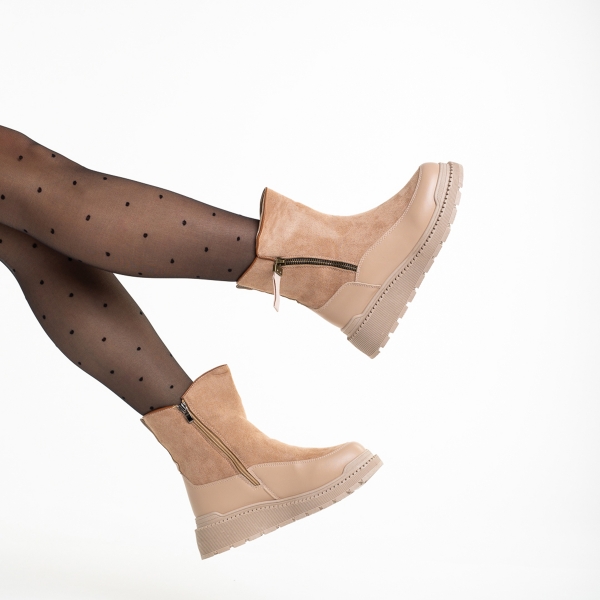 Γυναικείες μπότες  ροζ από οικολογικό δέρμα  και ύφασμα  Sutton, 6 - Kalapod.gr