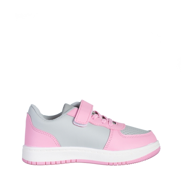 Παιδικά αθλητικά παπούτσια ροζ με γκρί από οικολογικό δέρμα Ponty, 2 - Kalapod.gr