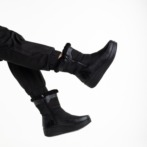 Γυναικείες μπότες μαύρες από ύφασμα Justine, 6 - Kalapod.gr