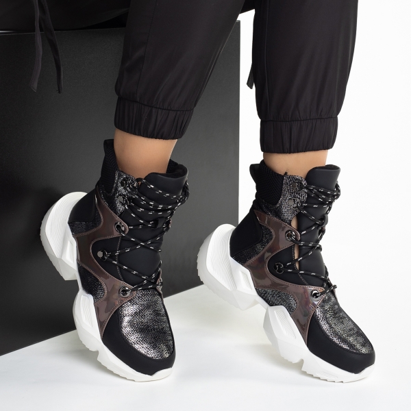 Γυναικεία αθλητικά παπούτσια  μαύρα από οικολογικό δέρμα Raniya, 6 - Kalapod.gr