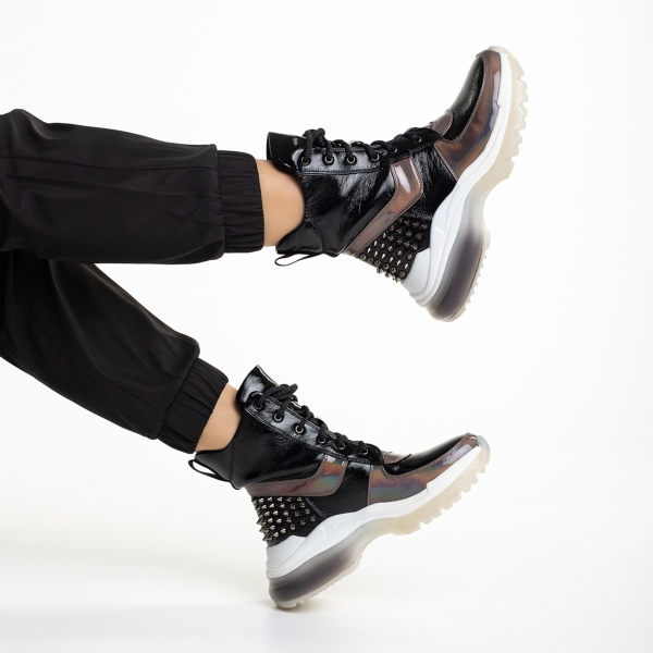 Γυναικεία αθλητικά παπούτσια  μαύρα από οικολογικό δέρμα Payal, 6 - Kalapod.gr
