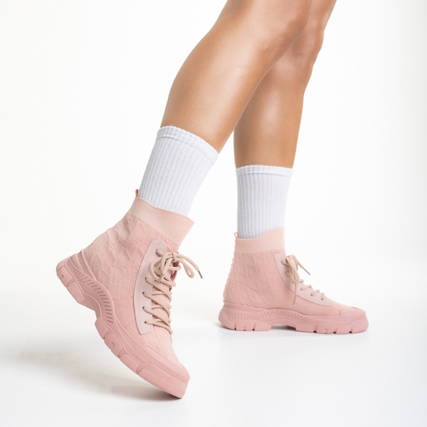 Γυναικεία αθλητικά παπούτσια  ροζ από ύφασμα Yariana, 3 - Kalapod.gr