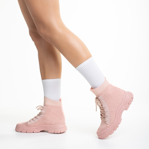 Γυναικεία αθλητικά παπούτσια  ροζ από ύφασμα Yariana, 4 - Kalapod.gr