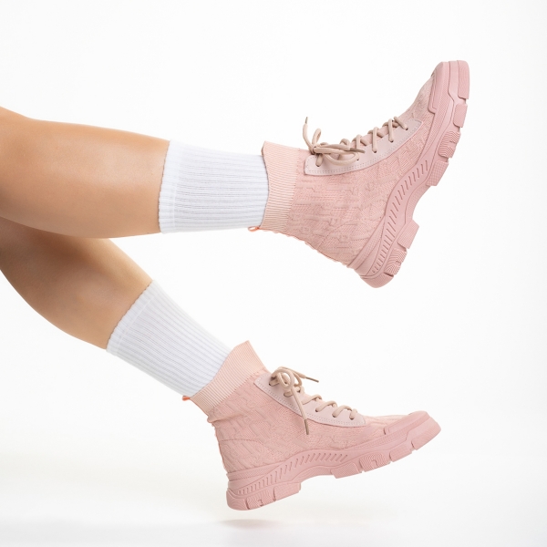 Γυναικεία αθλητικά παπούτσια  ροζ από ύφασμα Yariana, 6 - Kalapod.gr