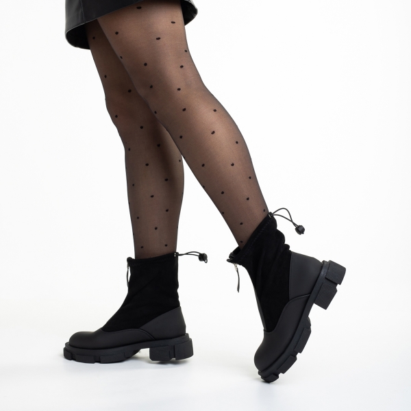 Γυναικείες μπότες   μαύρα από οικολογικό δέρμα  και ύφασμα  Ramata, 5 - Kalapod.gr