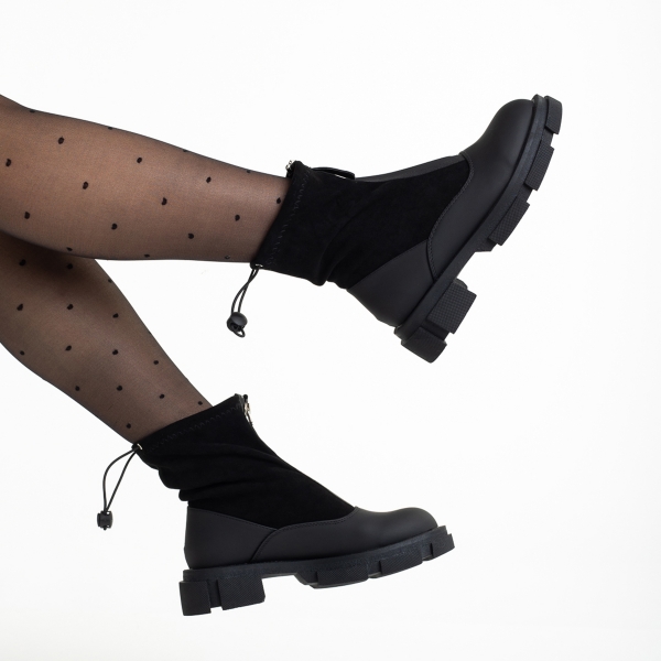 Γυναικείες μπότες   μαύρα από οικολογικό δέρμα  και ύφασμα  Ramata, 6 - Kalapod.gr