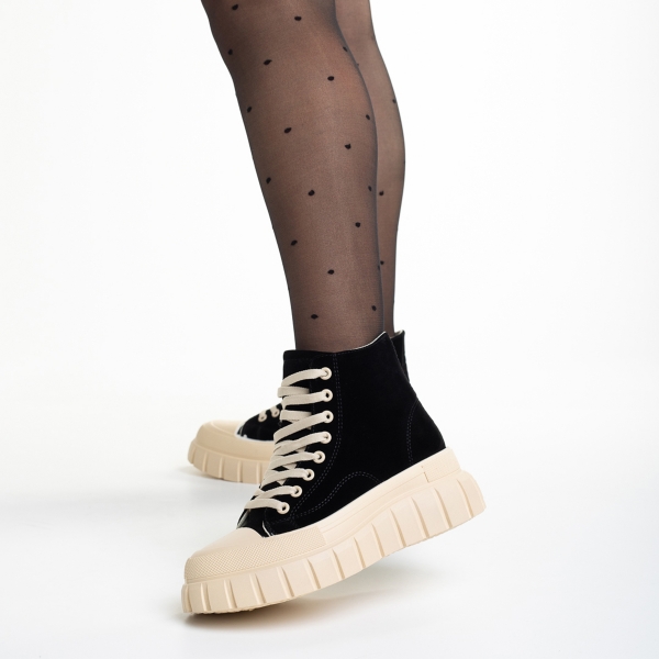 Γυναικεία μπότακια μαύρα από ύφασμα  Seira, 3 - Kalapod.gr