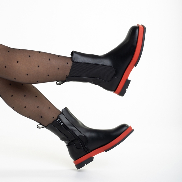 Γυναικείες μπότες μαύρες με κόκκινο από οικολογικό δέρμα Verma, 6 - Kalapod.gr