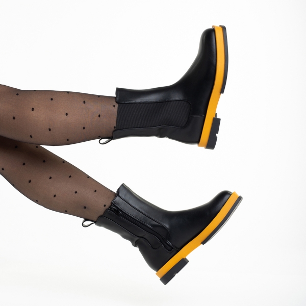 Γυναικείες μπότες μαύρες με κίτρινο από οικολογικό δέρμα Verma, 6 - Kalapod.gr