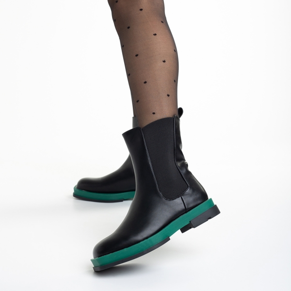 Γυναικείες μπότες μαύρες με πράσινο από οικολογικό δέρμα Verma, 3 - Kalapod.gr