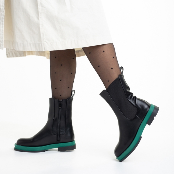 Γυναικείες μπότες μαύρες με πράσινο από οικολογικό δέρμα Verma - Kalapod.gr
