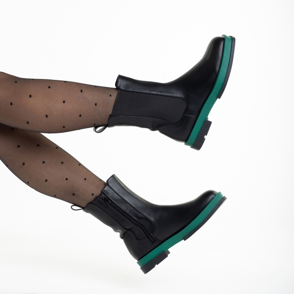 Γυναικείες μπότες μαύρες με πράσινο από οικολογικό δέρμα Verma, 6 - Kalapod.gr