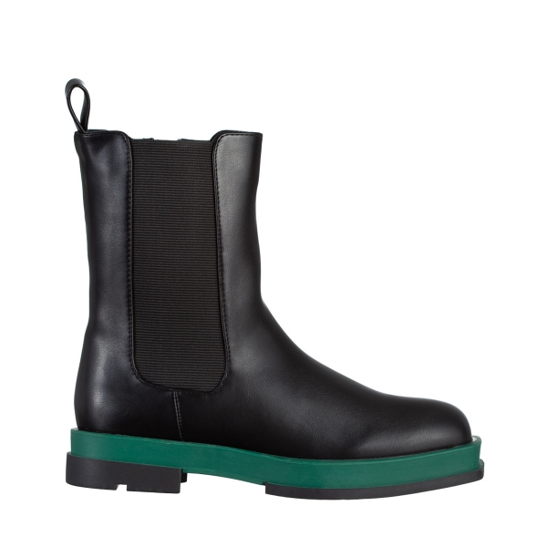 Γυναικείες μπότες μαύρες με πράσινο από οικολογικό δέρμα Verma, 2 - Kalapod.gr