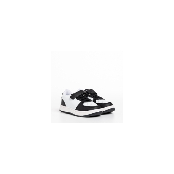 Παιδικά αθλητικά παπούτσια λευκά  με μαύρο από οικολογικό δέρμα Ponty, 3 - Kalapod.gr