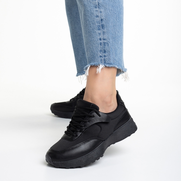 Γυναικεία αθλητικά παπούτσια   μαύρα από οικολογικό δέρμα και ύφασμα Refugia, 3 - Kalapod.gr