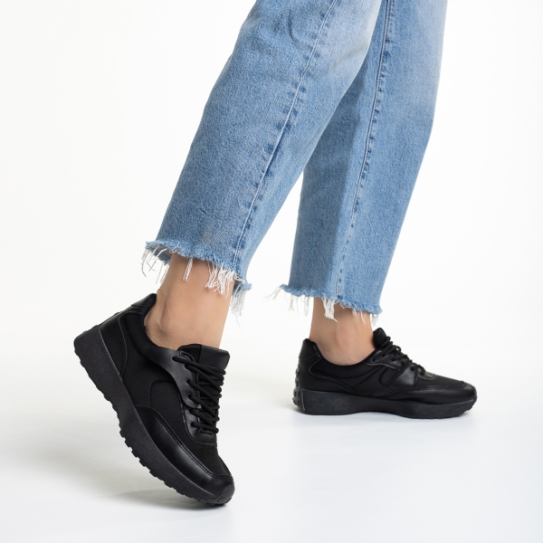 Γυναικεία αθλητικά παπούτσια   μαύρα από οικολογικό δέρμα και ύφασμα Refugia, 4 - Kalapod.gr